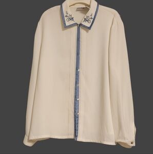 Nappa Ivory and Navy Embroidered Jacket